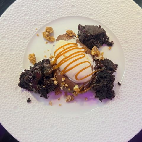 Chocolate Crémeux, Warm Chocolate Pudding, Caramel, Cookie Crumble and Madagascar Vanilla Ice Cream