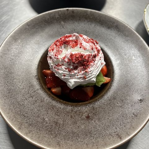 Strawberry Pavlova, Mint Sorbet and Strawberry Nectar