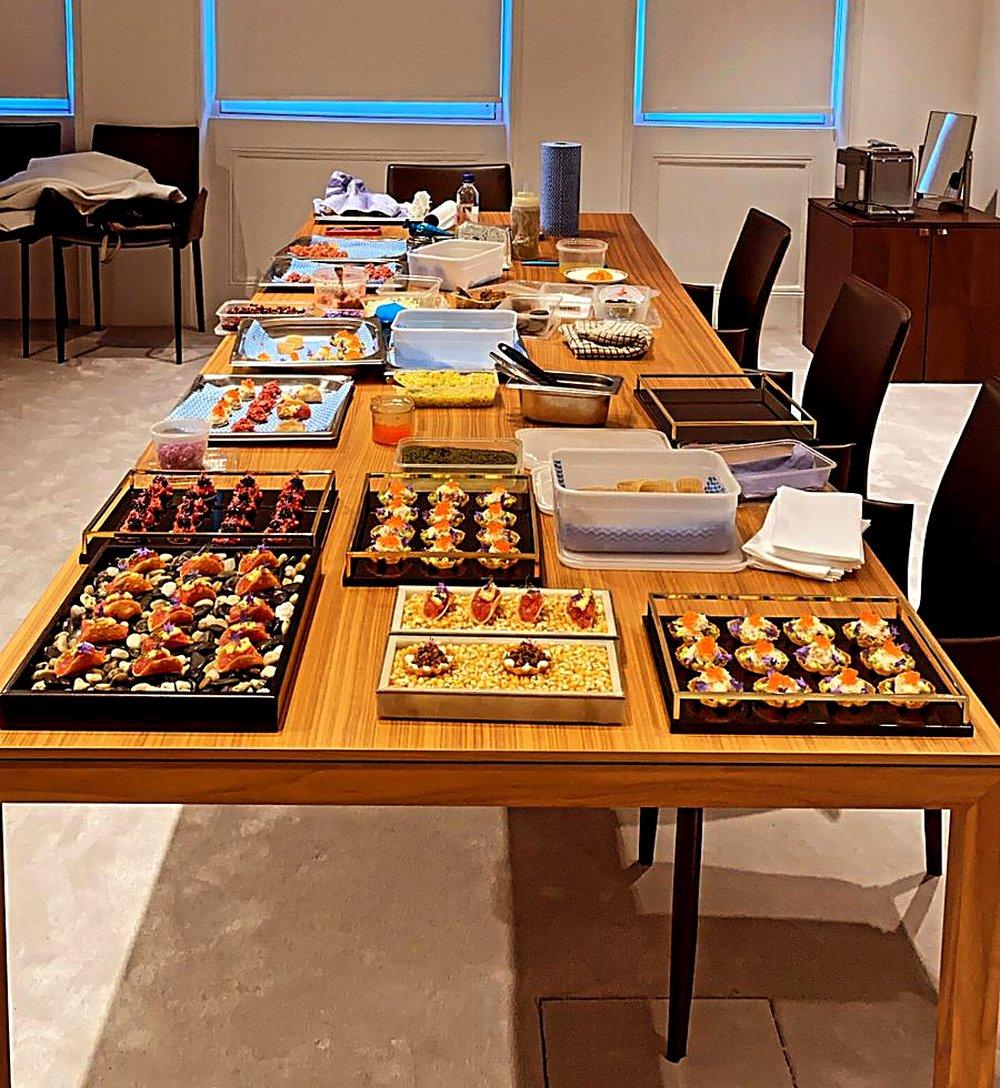 Table of canapés prepared for a private and corporate event
